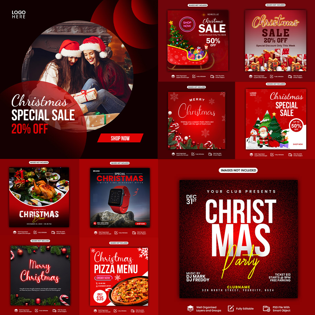 10 Christmas Social Media Template cover image.