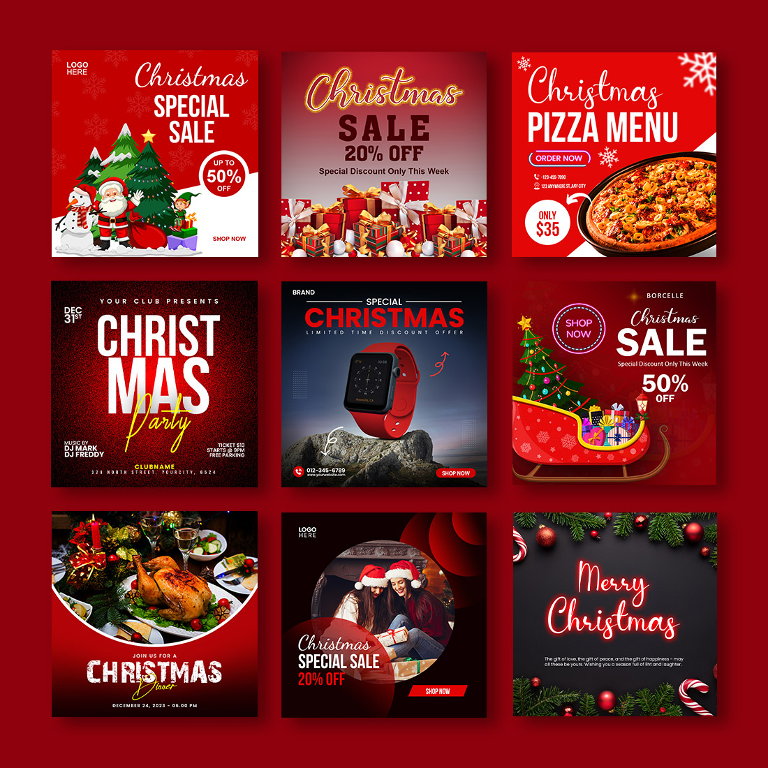 10 Christmas Social Media Template preview image.