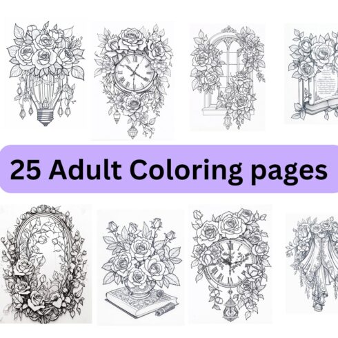 25 Printable Rose Designs Adult Coloring pages | Coloring Pages for adults cover image.