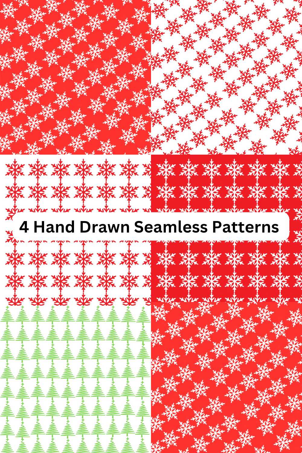 4 Christmas snow Pattern bundle with Red and white background pinterest preview image.
