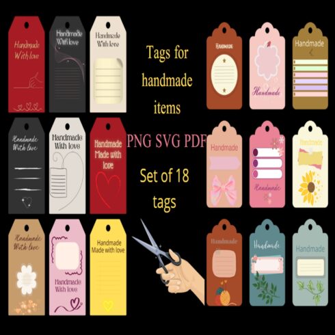 Tags for handmade items Handmade label DIY gift tag Handmade stickers Business stickers Made by hand with love Packaging stickers Printable Tags cover image.