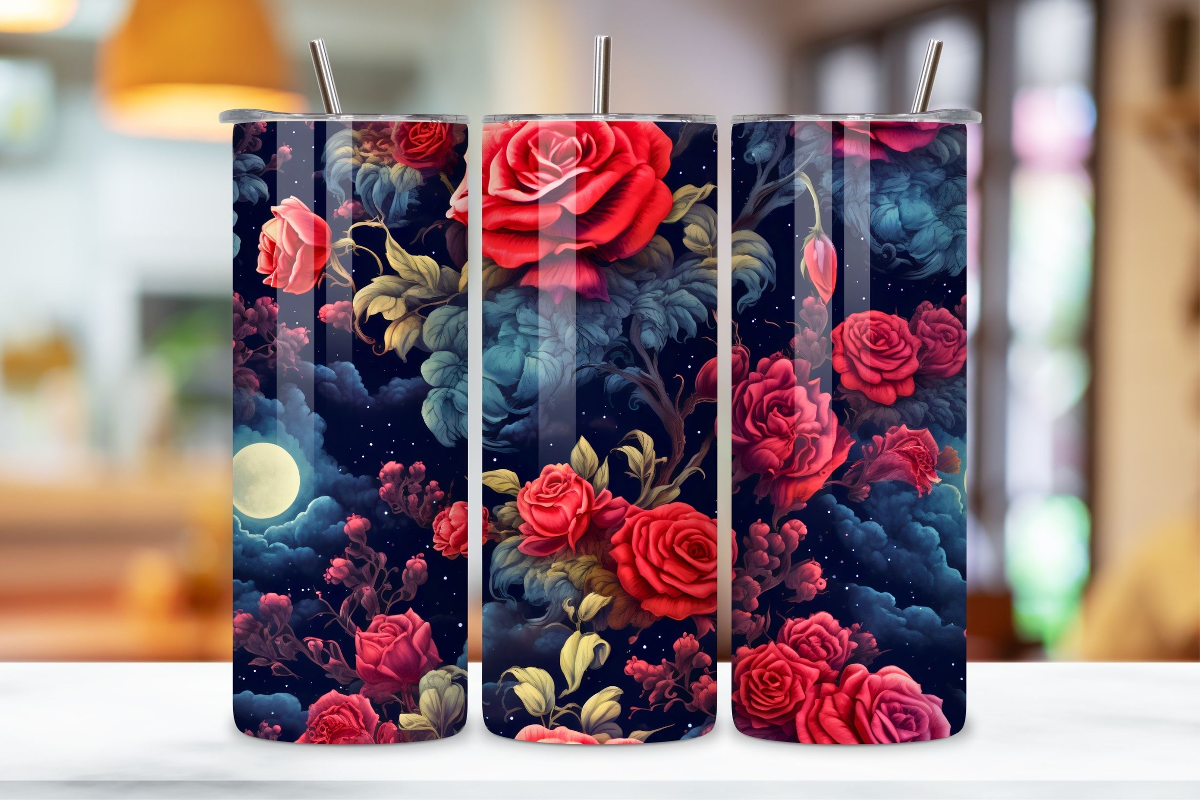 Mystical Roses Tumbler Wrap, Seamless Design PNG, tumbler wrap