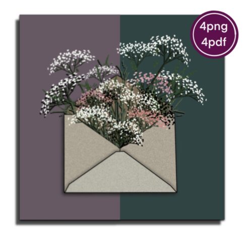 Hand drown postcard flowers envelope art cover image.