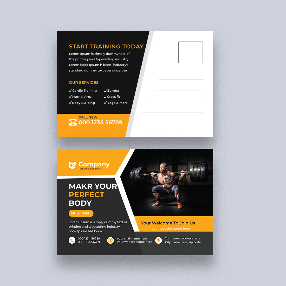 gym postcard Design Template preview image.