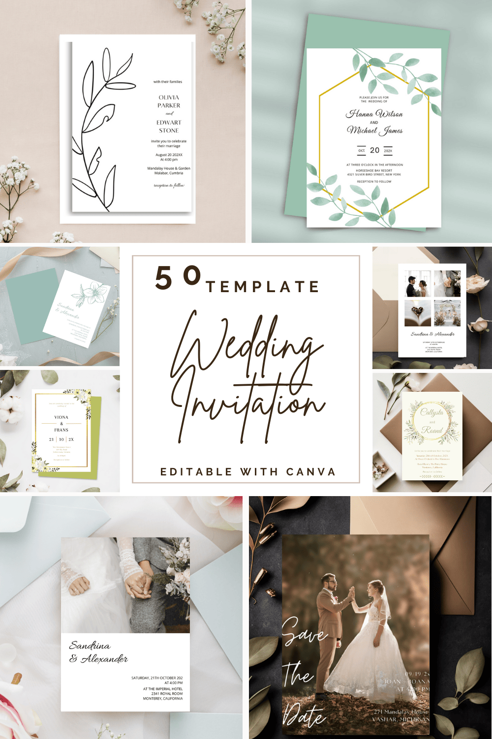 50 Wedding Invitation Template pinterest preview image.