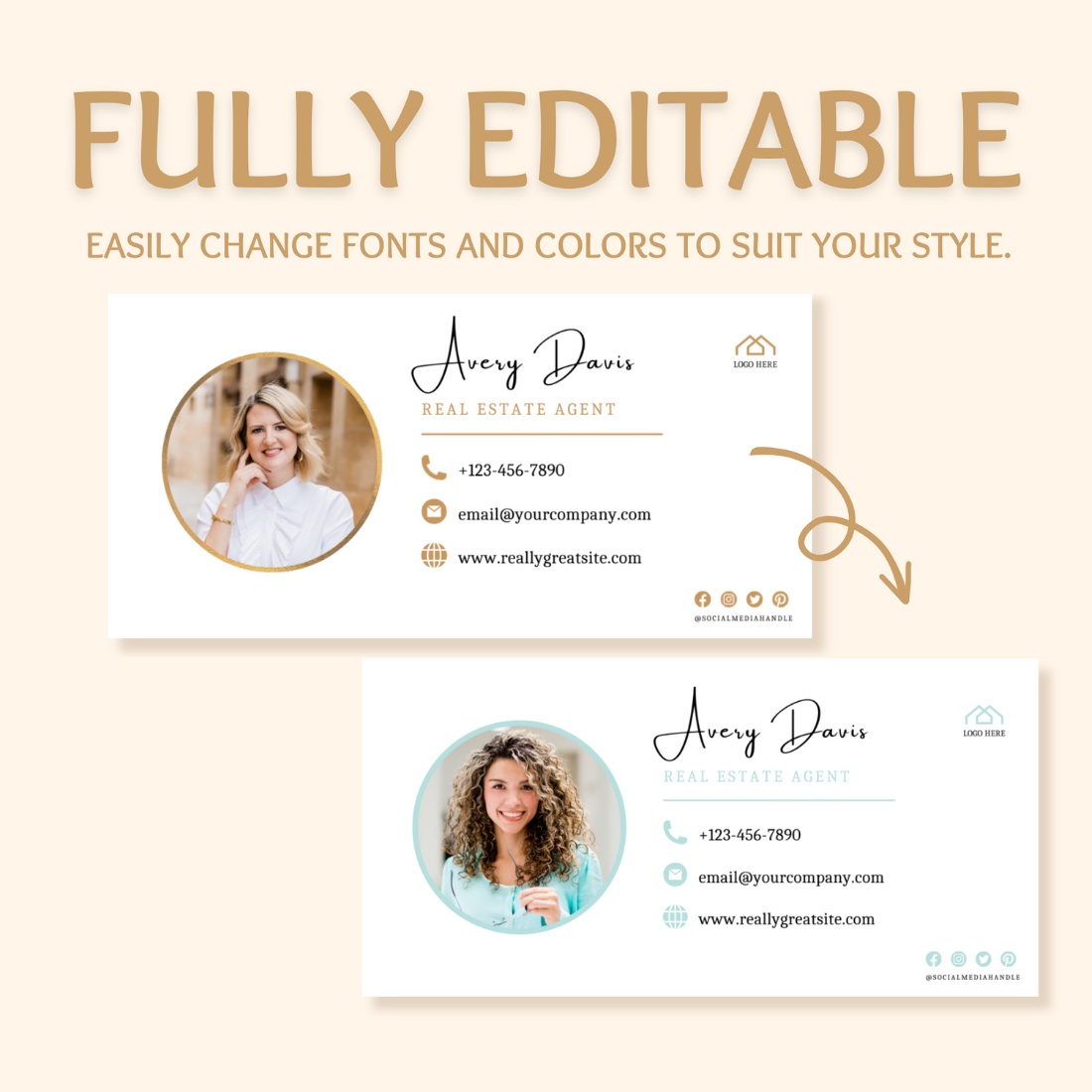 Email Signature Template with logo & photo! Editable Canva Signature Design Minimalist, Realtor Marketing, Real Estate, Professional, Gmail preview image.