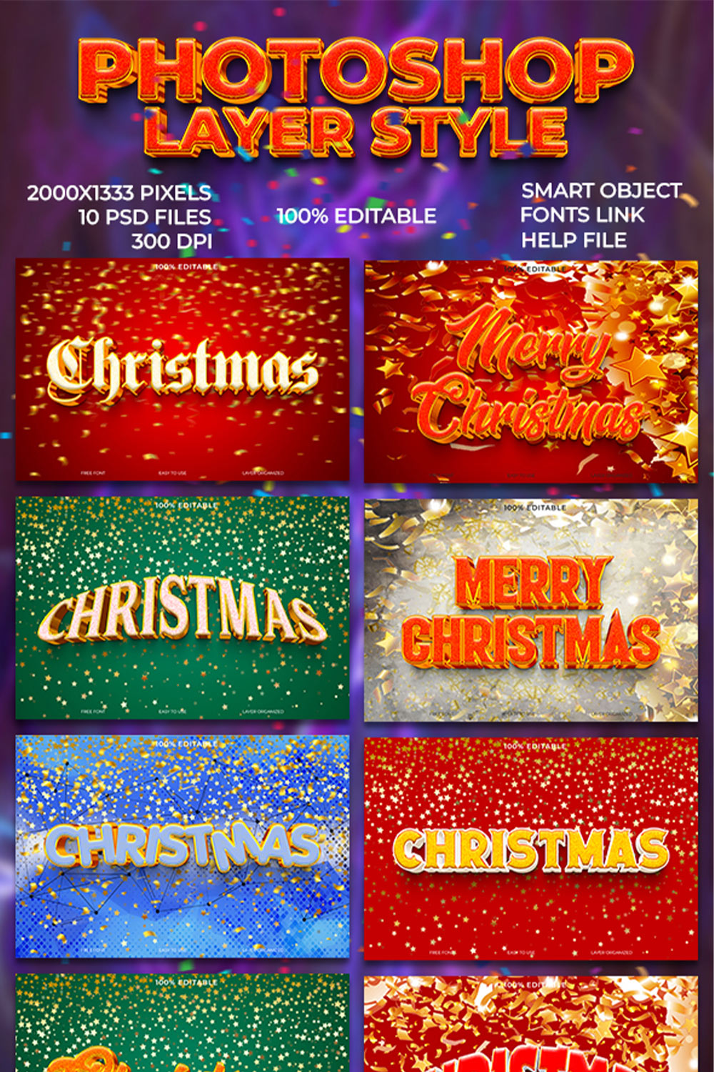 Merry Christmas 3D Text Effect Style pinterest preview image.