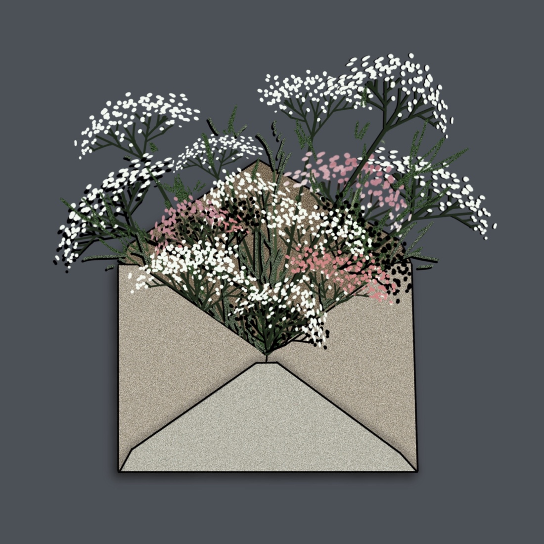 Hand drown postcard flowers envelope art preview image.