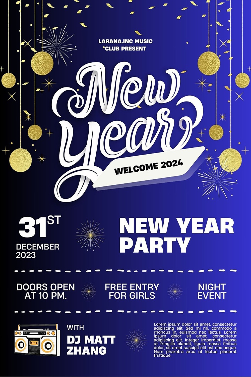 Party Poster - Invitation December 31 Celebration Total = 04 pinterest preview image.