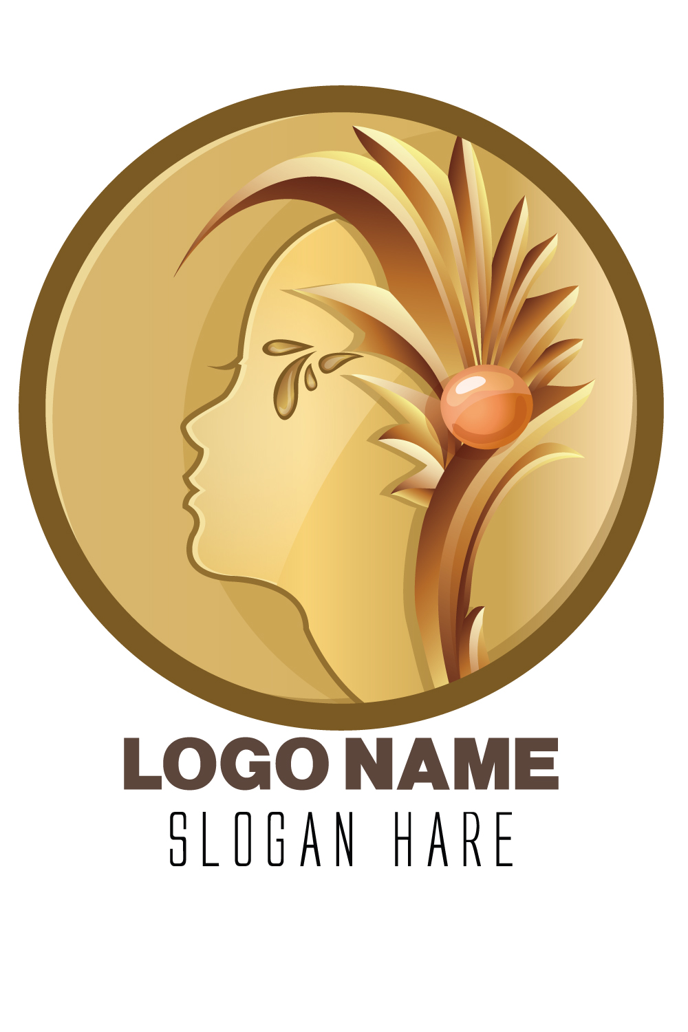 3d woman face gold with floral shape vector logo pinterest preview image.