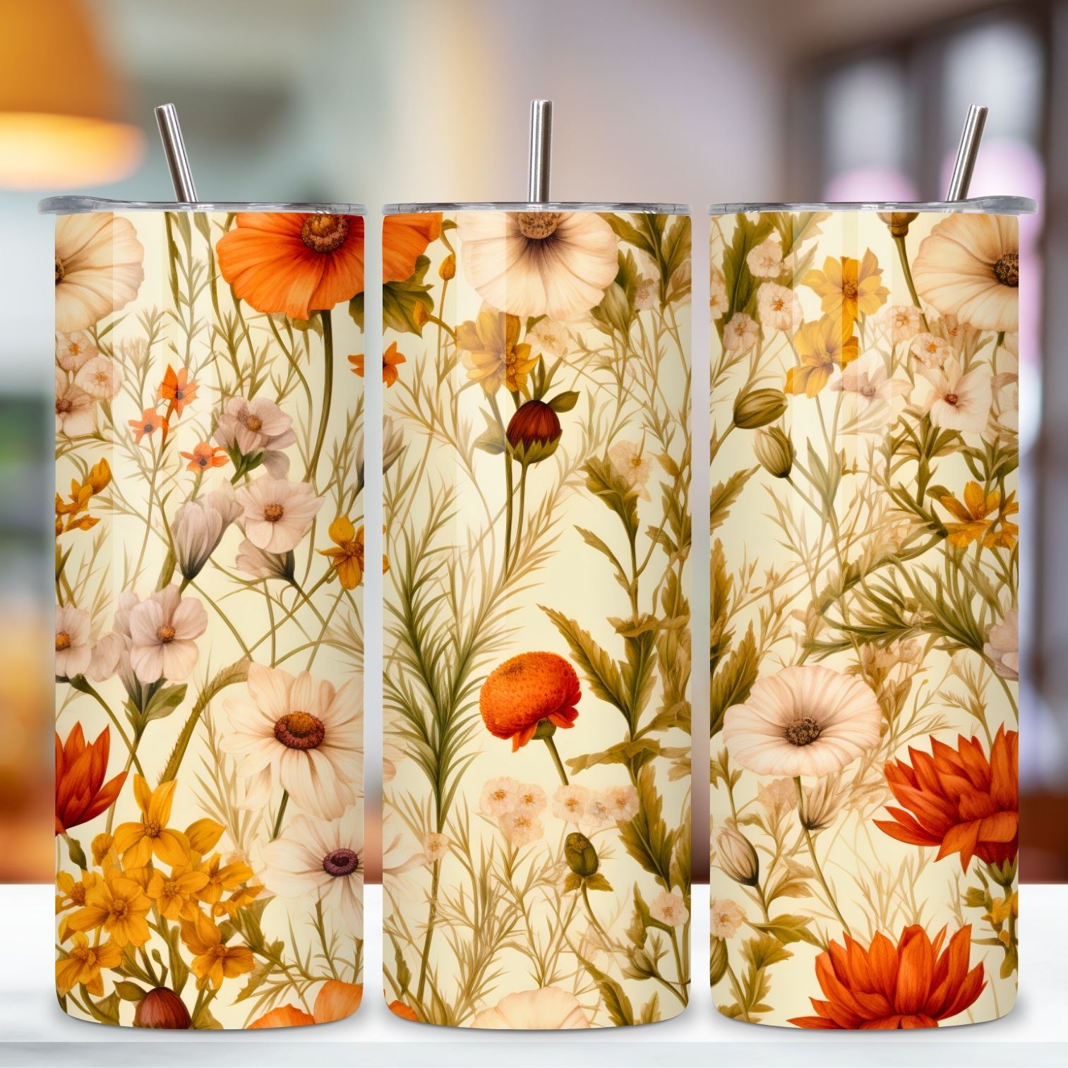 Wildflower Meadow Tumbler Wrap, Seamless PNG Design preview image.