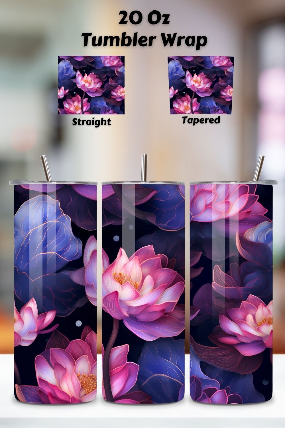 Lotus Petal Tumbler Wrap, Seamless PNG Wrap, 20 oz tumbler wrap, skinny tumbler designs, wrap sublimation, 20 oz tumbler sublimation pinterest preview image.
