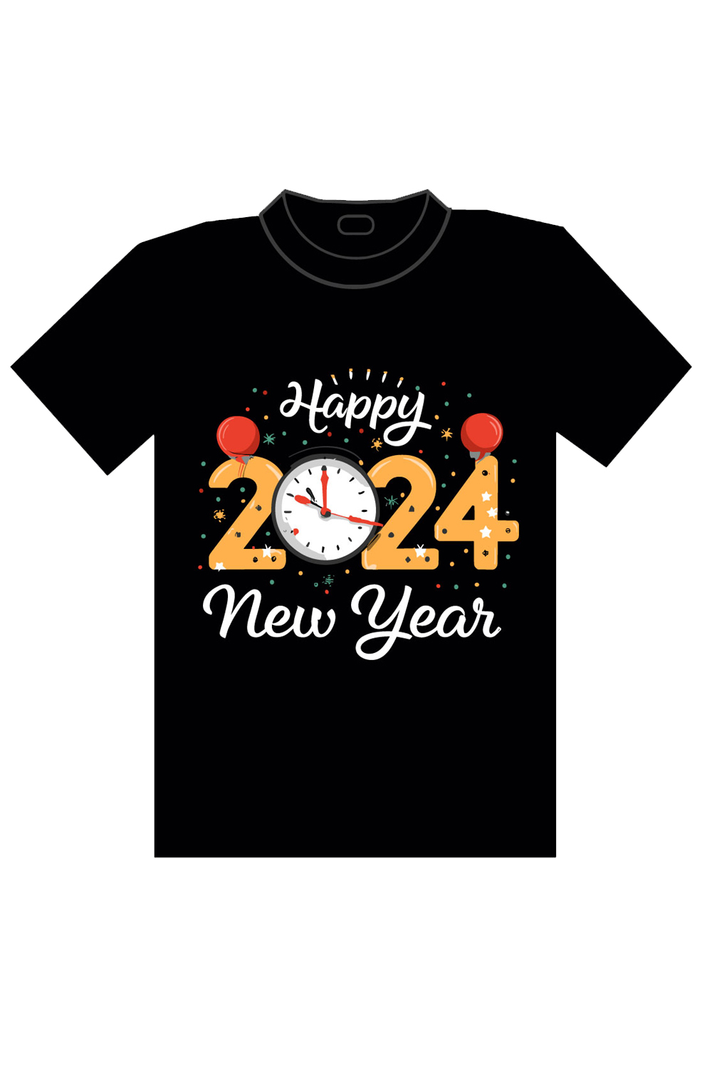 Happy New Year 2024 Clock T shirt Design Download - Latest Design High Quality For Print pinterest preview image.
