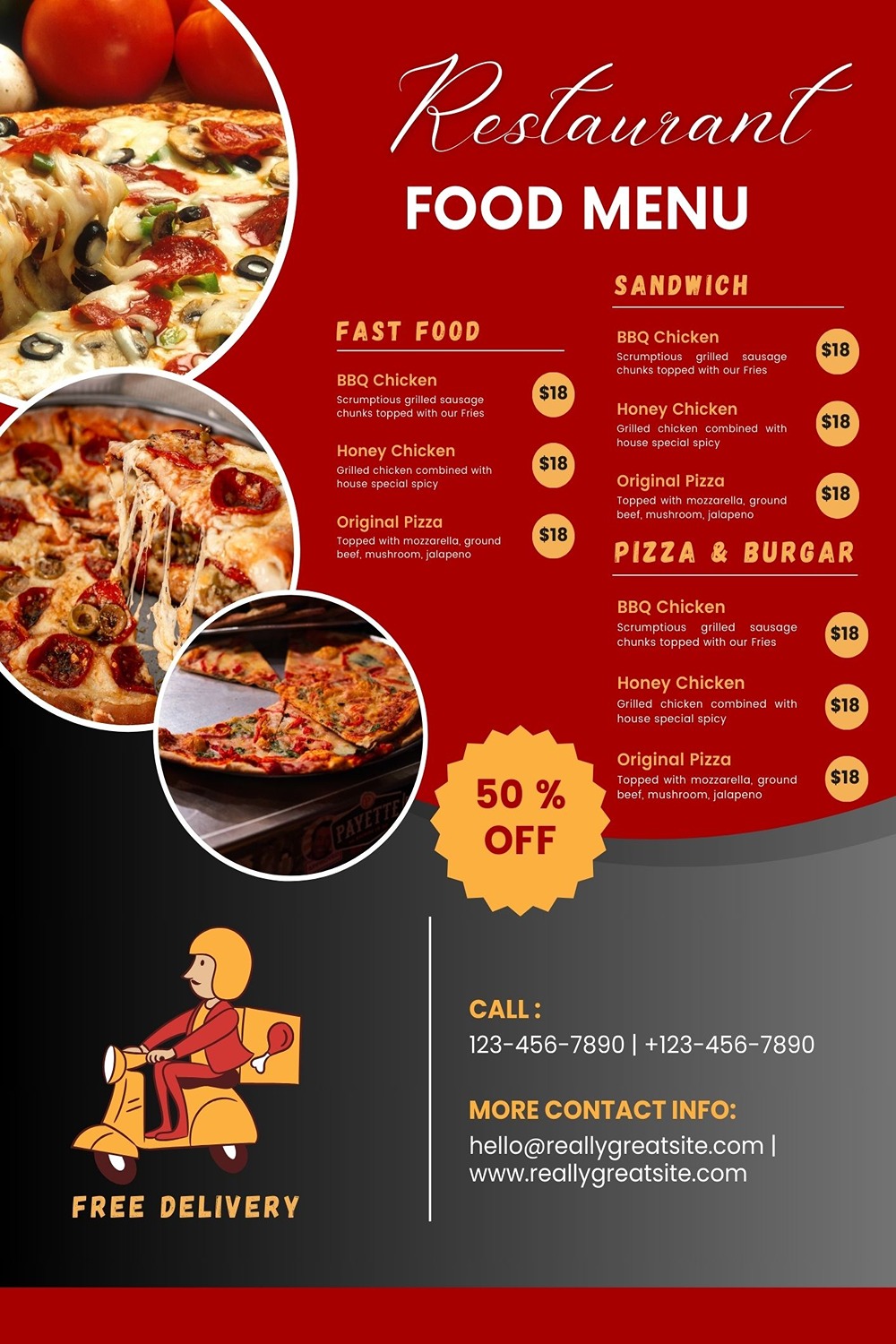 Restaurant - Fast Food Menu Card Design Template pinterest preview image.