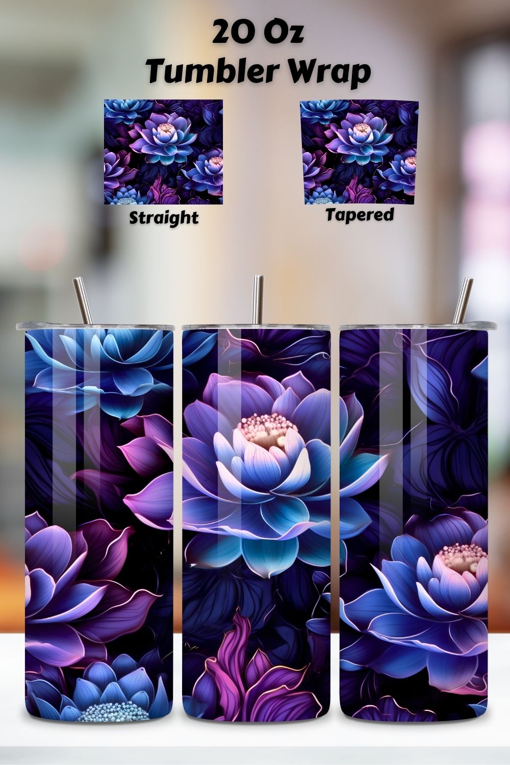 Elegant Lotus Tumbler Wrap, Seamless PNG Wrap, 20oz skinny tumbler wrap, 20oz tumbler wrap, tapered tumbler, tumbler wrap png pinterest preview image.