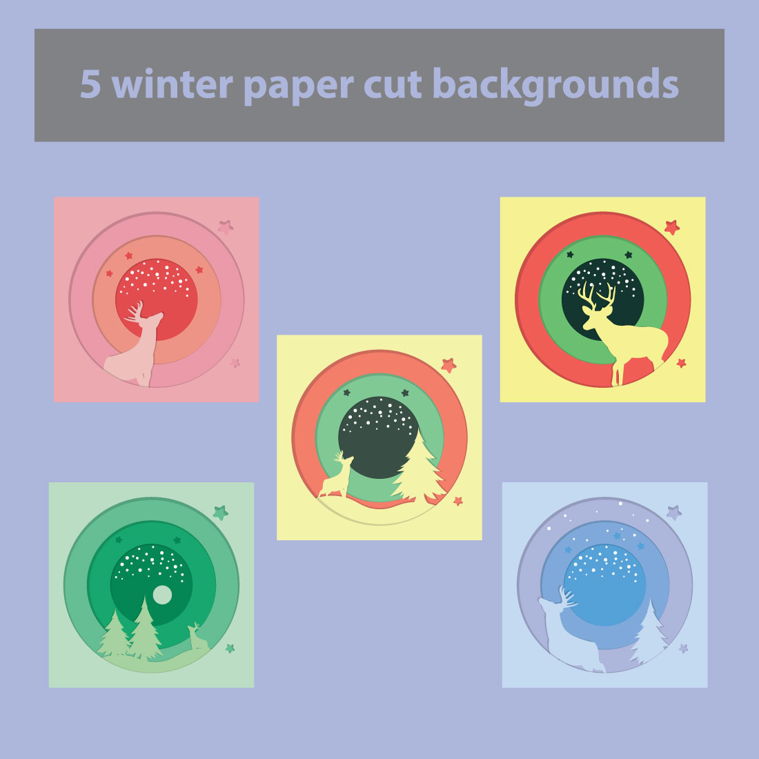 5 Winter Paper Cut Backgrounds cover image.
