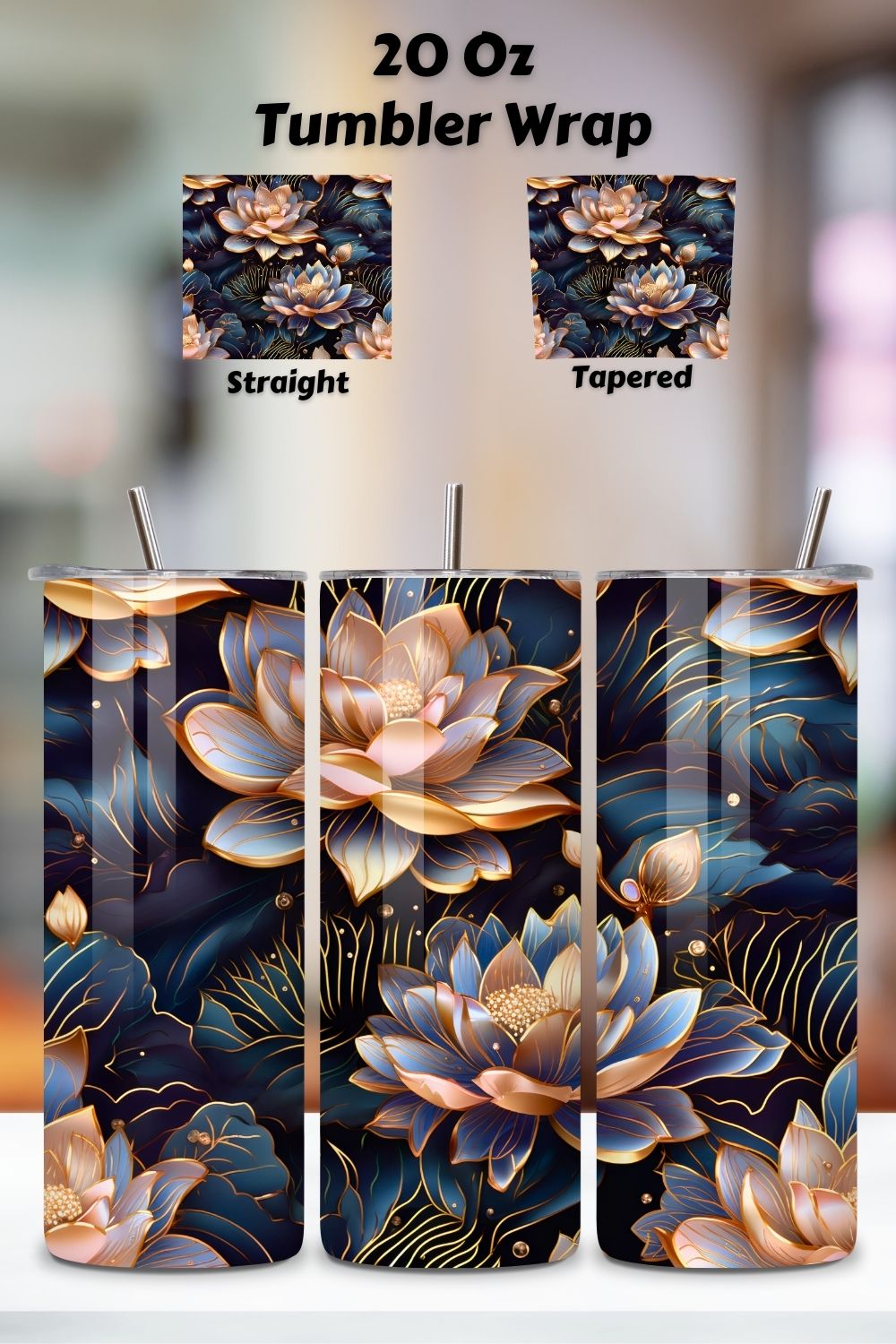 Lotus Blossom Tumbler Wrap, Seamless PNG Wrap, glitter tumbler, sublimation background, skinny tumbler template, 20oz skinny download, tumbler design png pinterest preview image.
