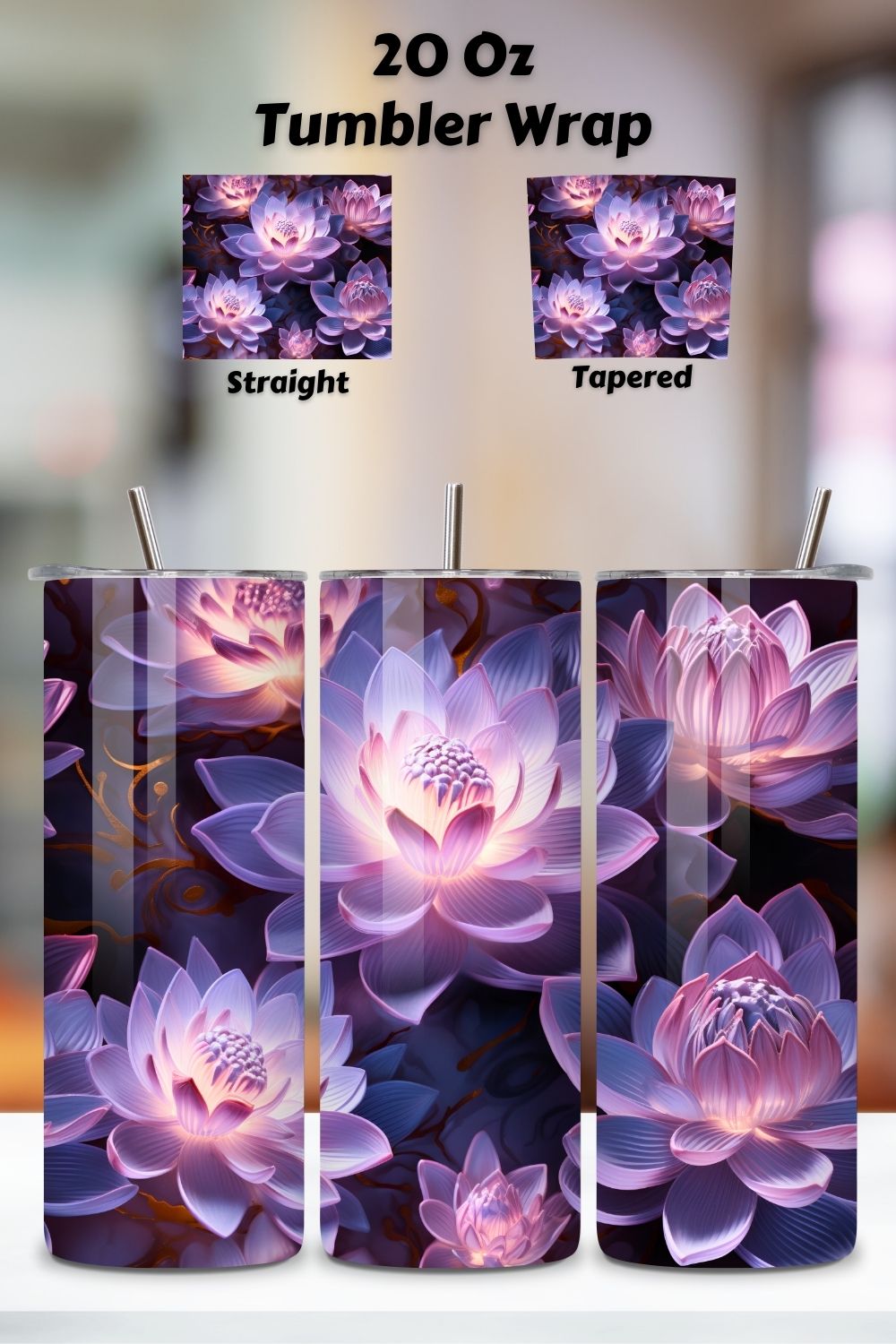 Glowing Lotus Bloom Tumbler Wrap, Seamless PNG Wrap, floral tumbler, sublimation tumbler wrap, sublimation wrap, tumbler sublimation wrap pinterest preview image.