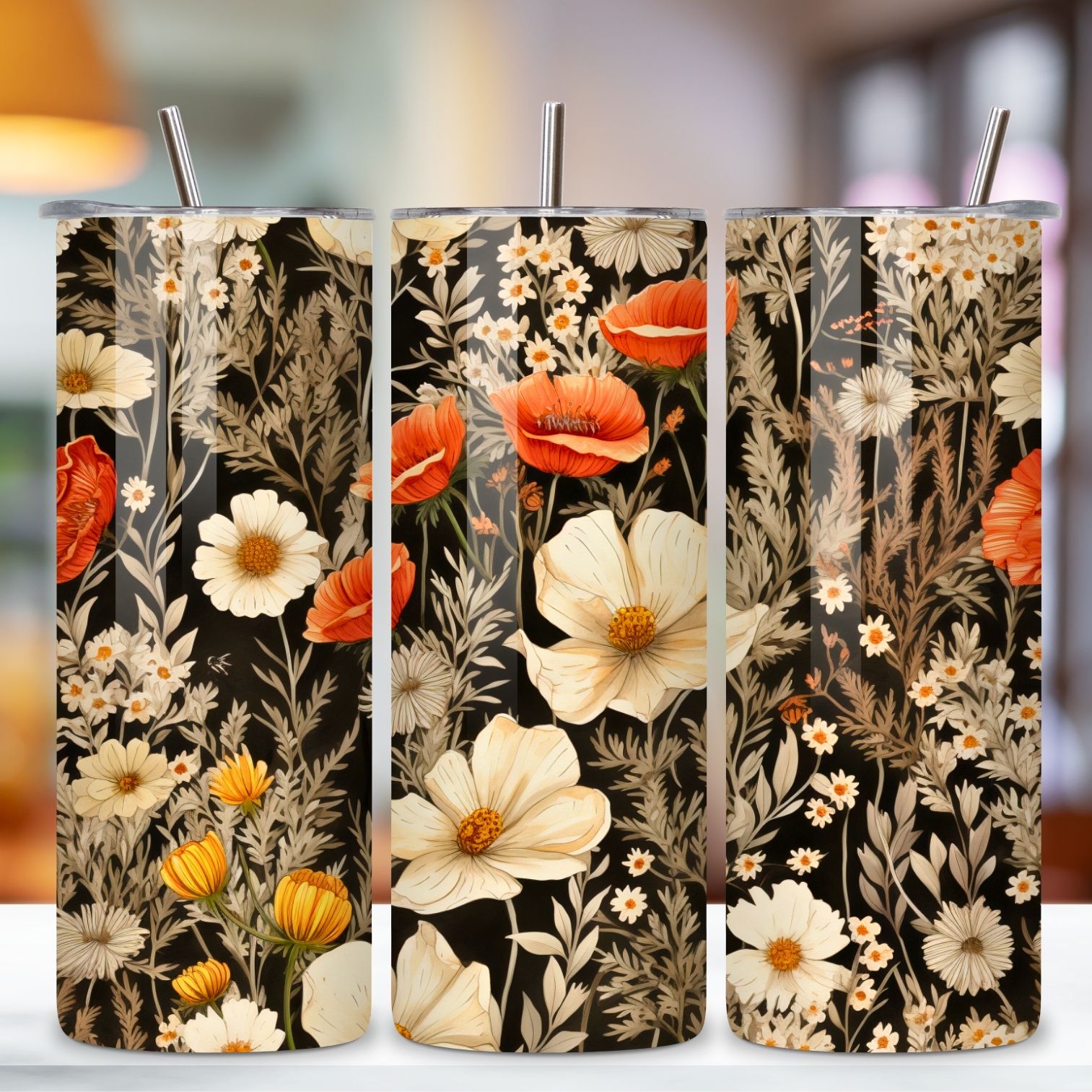Wildflower Meadow Rustic Tumbler Wrap, PNG Seamless Design preview image.