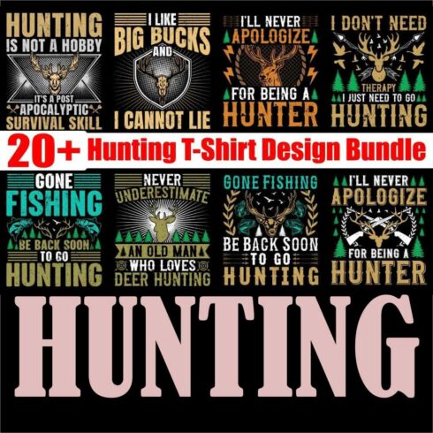 Hunting T-Shirt Design Bundle cover image.