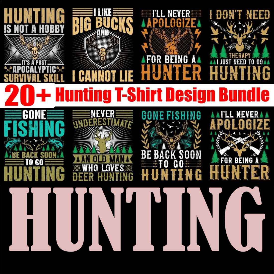 Hunting T-Shirt Design Bundle preview image.