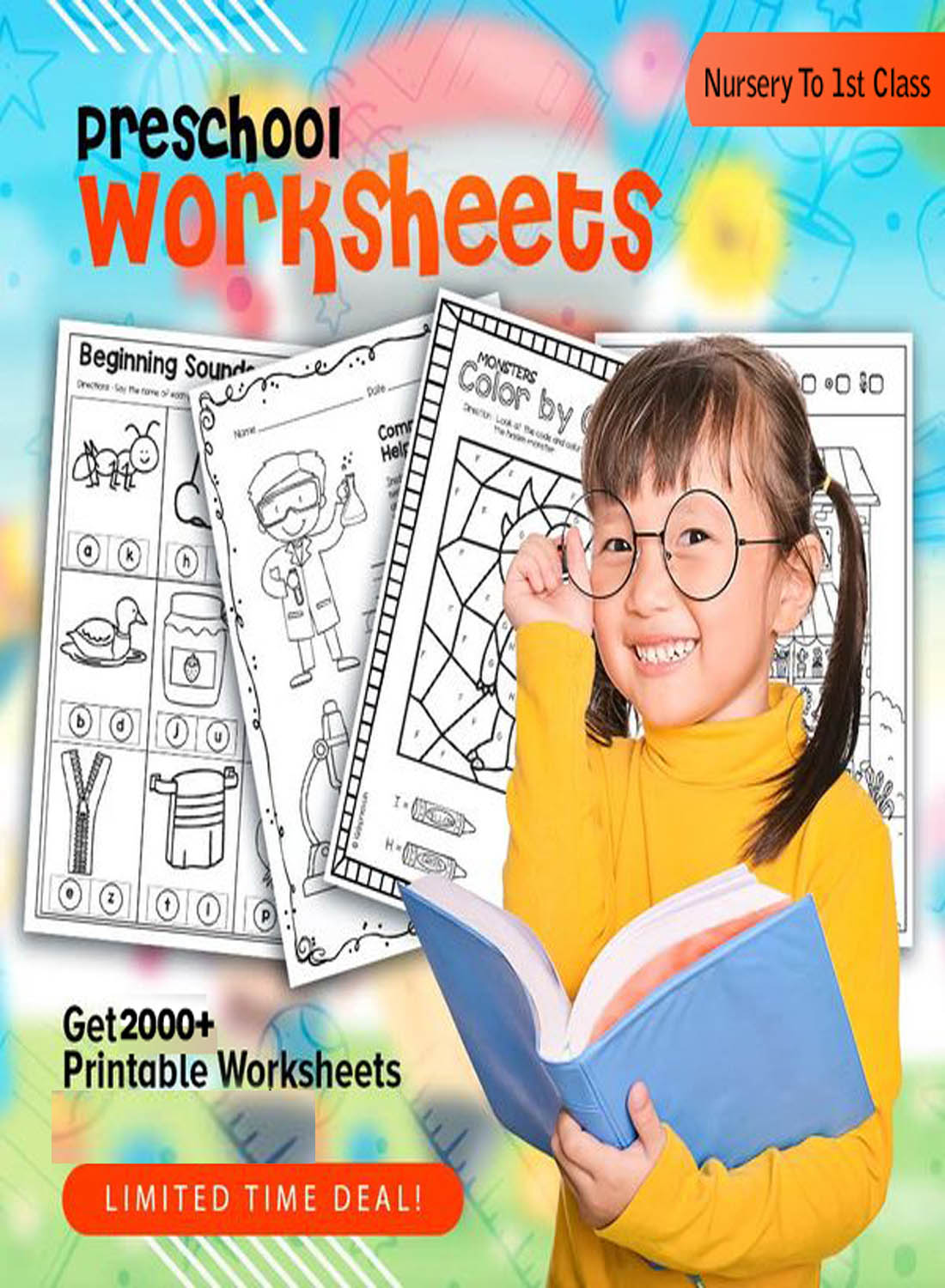 2000+ Preschool Pre-K + Kindergarten Learning Bundle | Printable Activity Worksheets | Coloring | Dot To Dot | Tracing | Alphabet pinterest preview image.