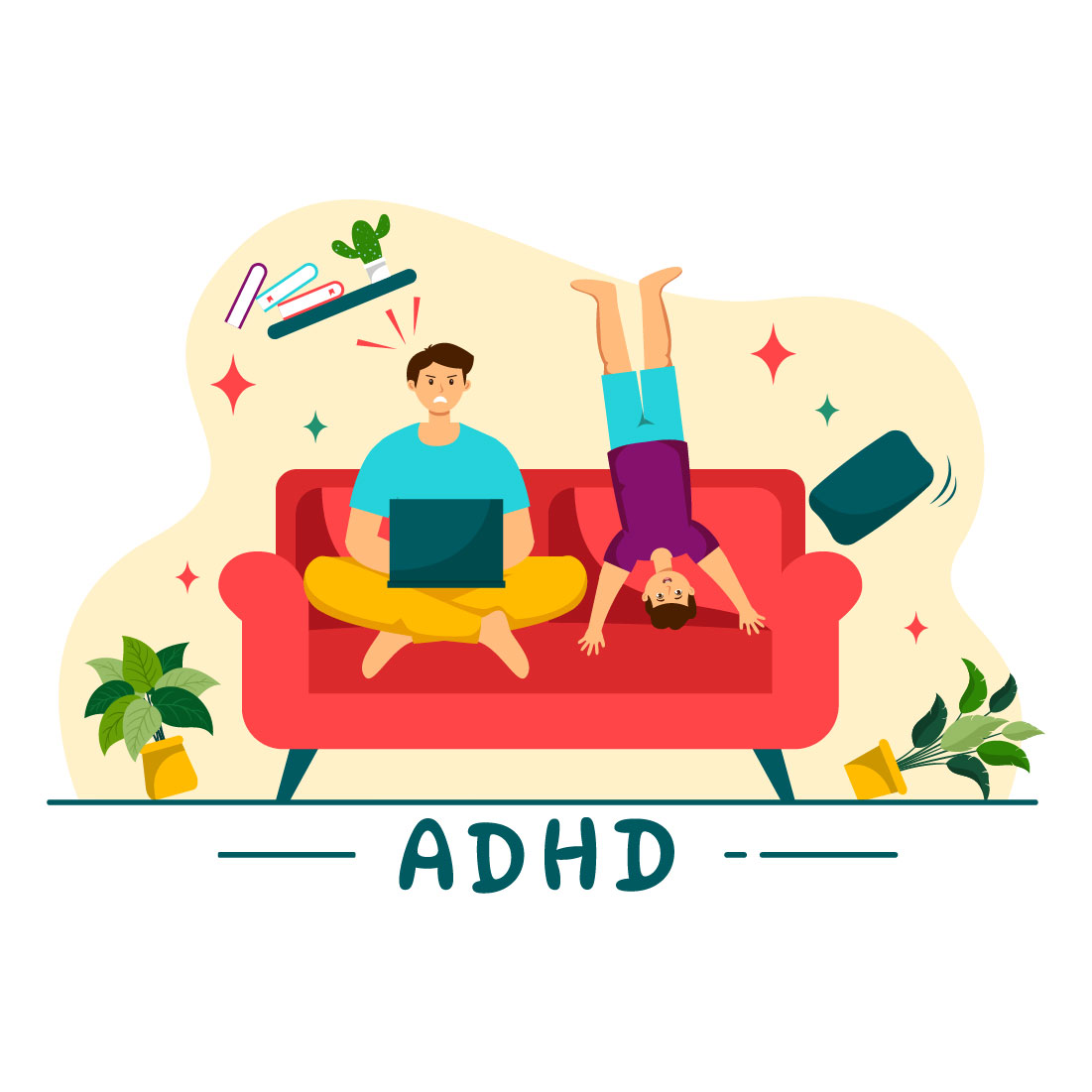 12 ADHD or Attention Deficit Hyperactivity Disorder Illustration preview image.