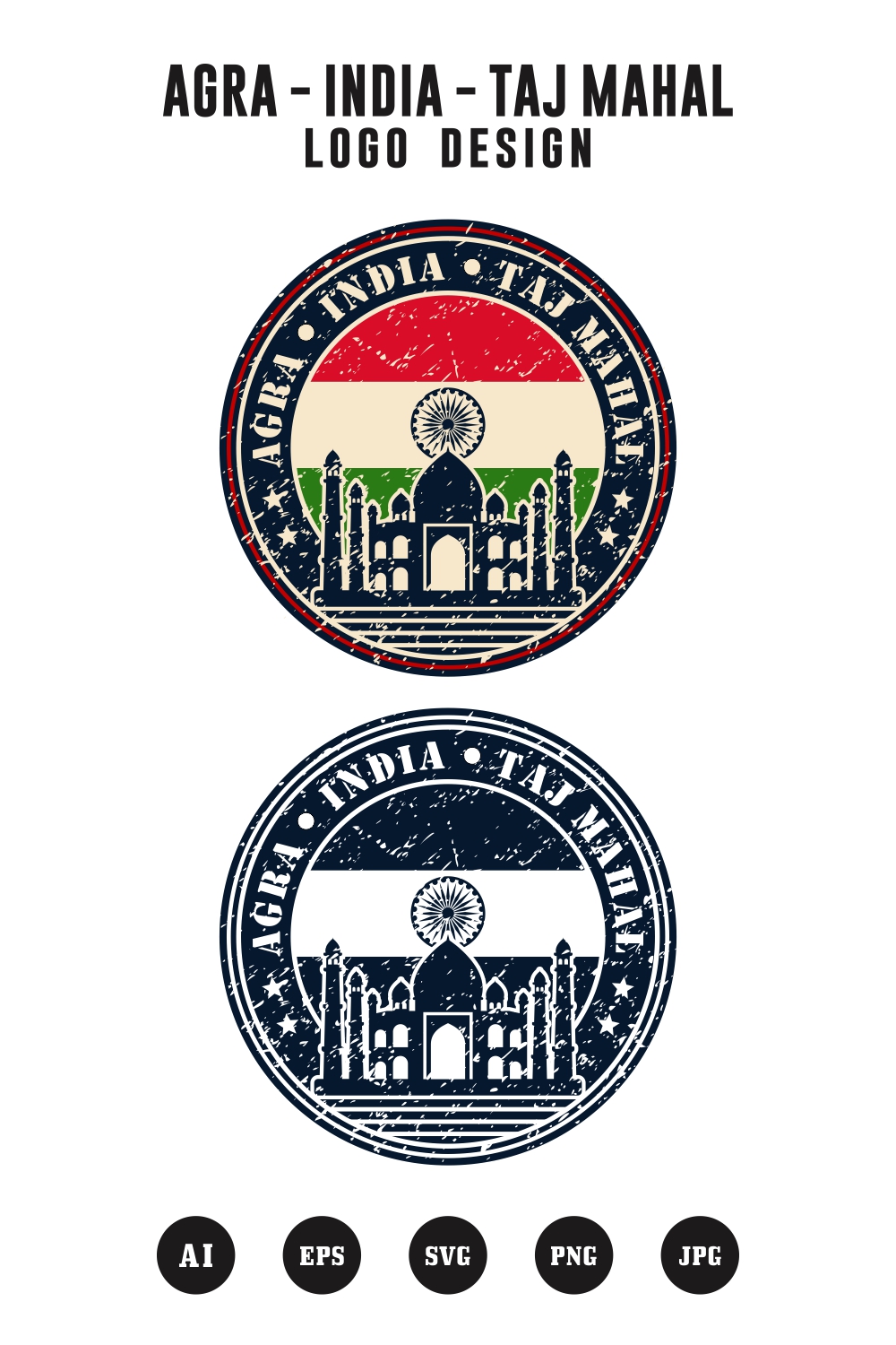 Agra India Tajmahal logo design - $ 4 pinterest preview image.