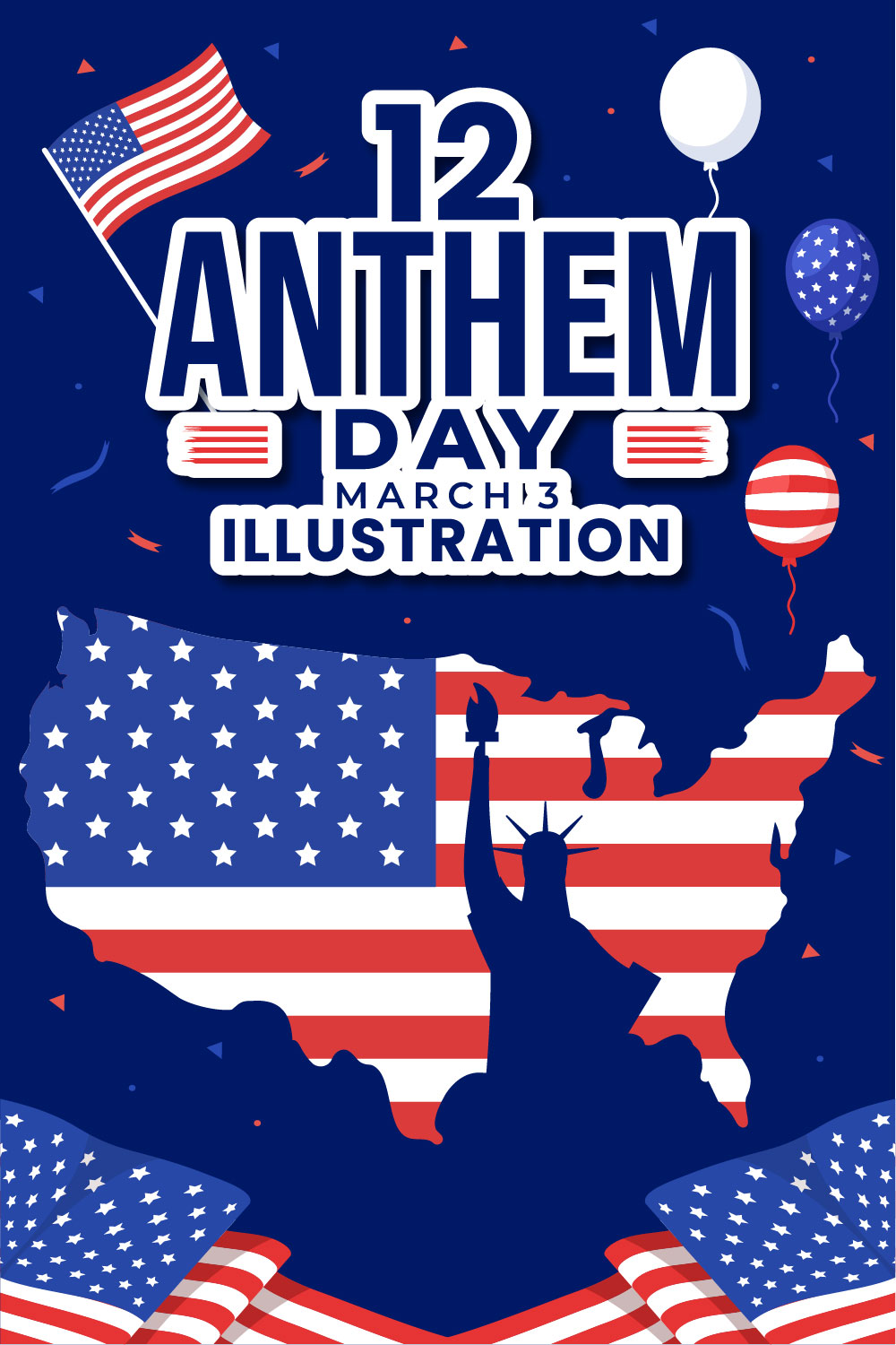 12 National Anthem Day Illustration pinterest preview image.