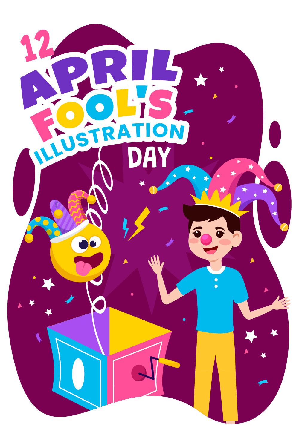 12 Happy April Fools Day Illustration pinterest preview image.