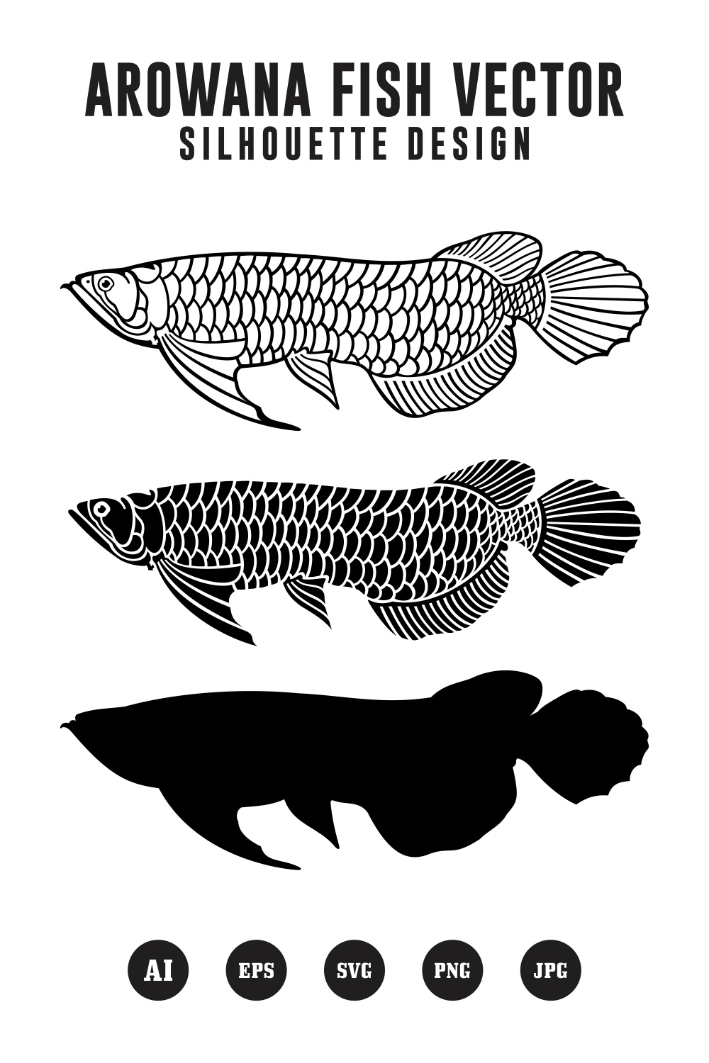 Set Arowana fish vector silhouette design - $4 pinterest preview image.