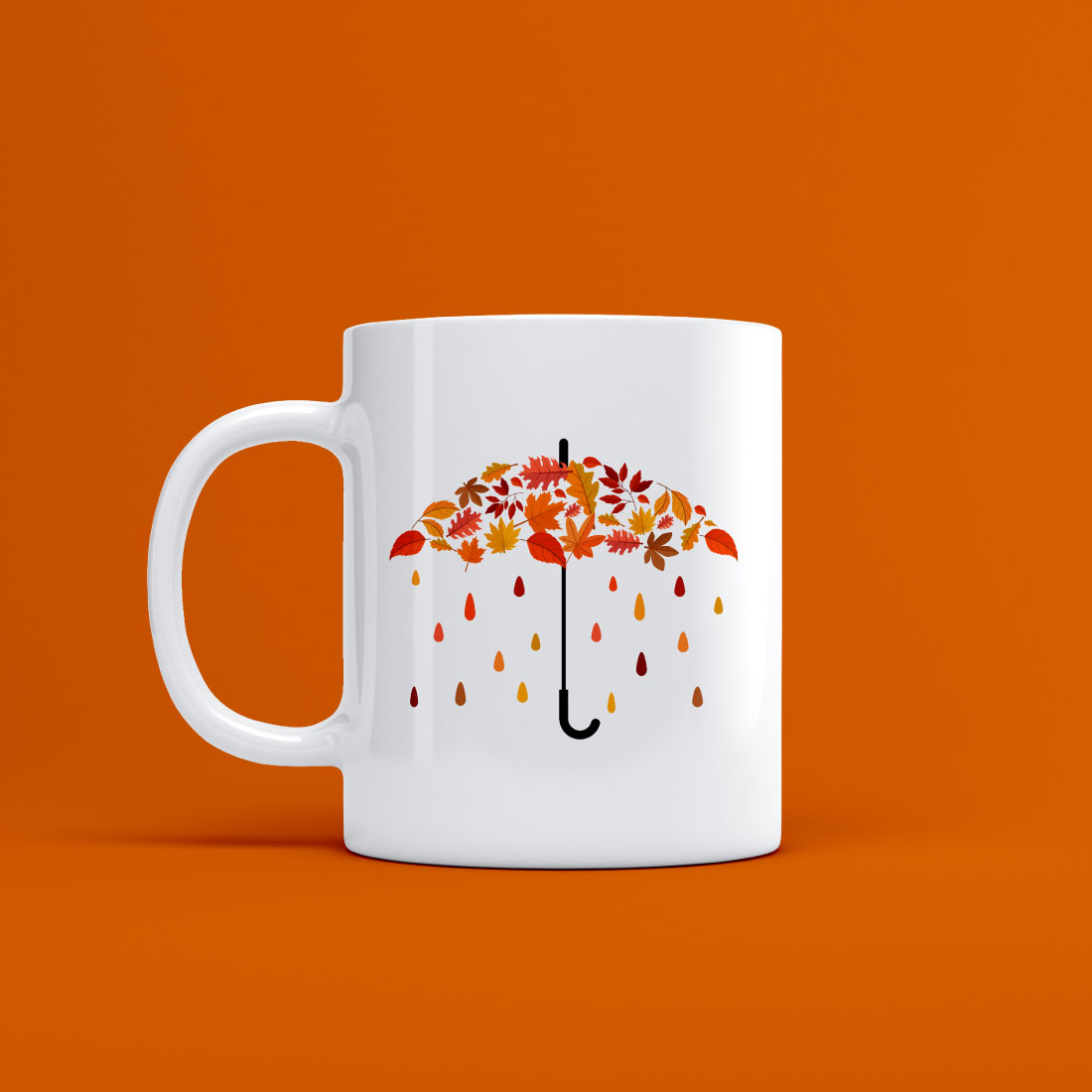 autumn leaves umbrella with faling colorful drops mug design 625