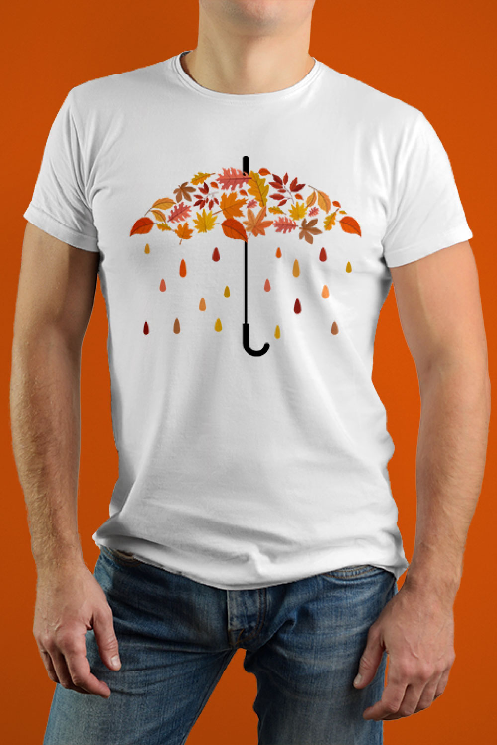 Autumn Leaves Umbrella With Falling Colorful Drops T Shirt Design pinterest preview image.