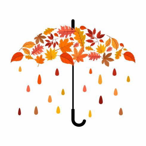 Autumn Leaves Umbrella With Falling Colorful Drops T Shirt Design cover image.