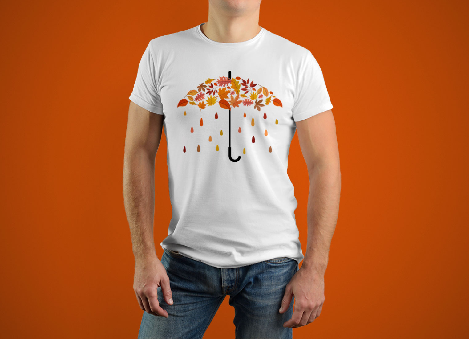 autumn leaves umbrella with faling colorful drops tshirt design 745
