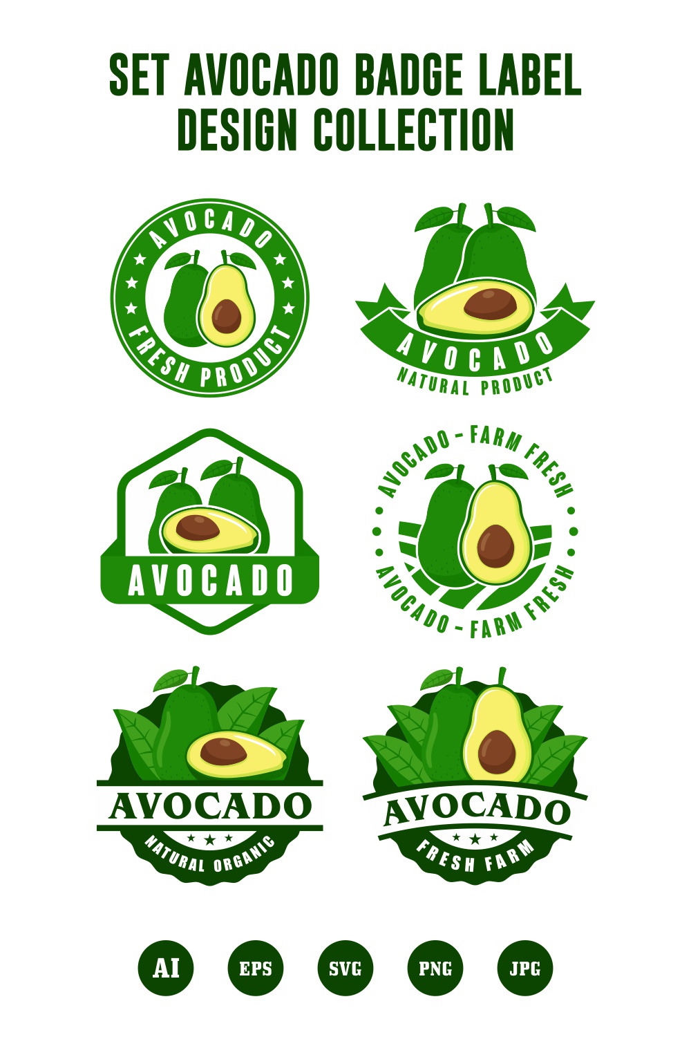 Set Avocado badge label design collection - $6 pinterest preview image.