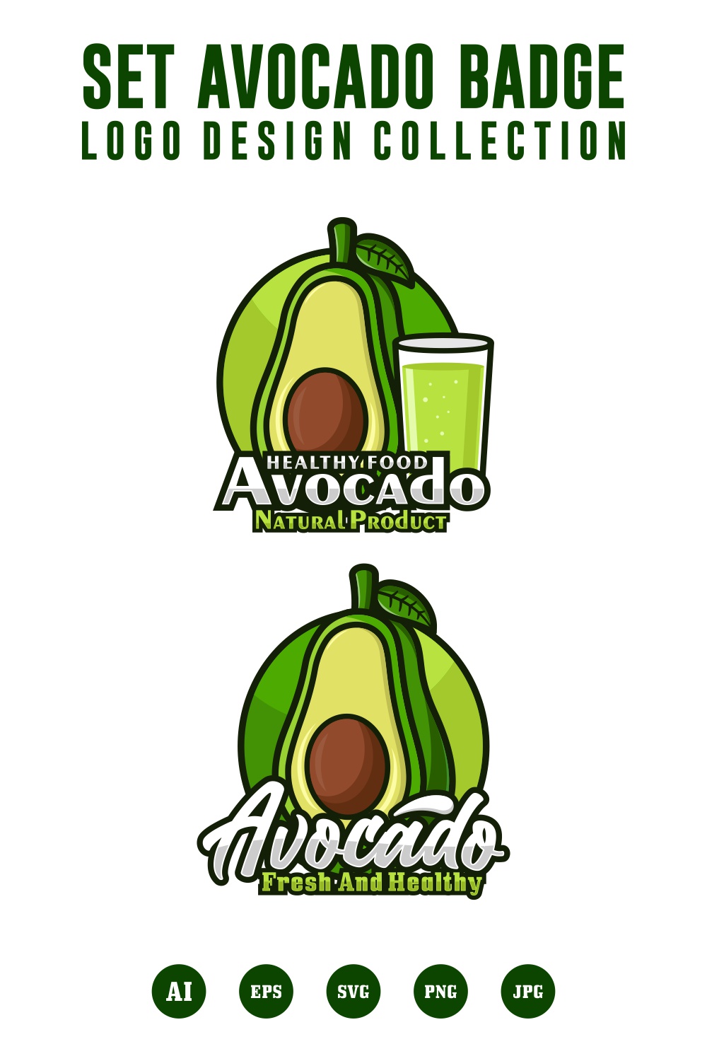 Set Avocado badge logo design collection - $4 pinterest preview image.