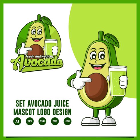 Set Avocado Juice mascot logo design - $6 cover image.