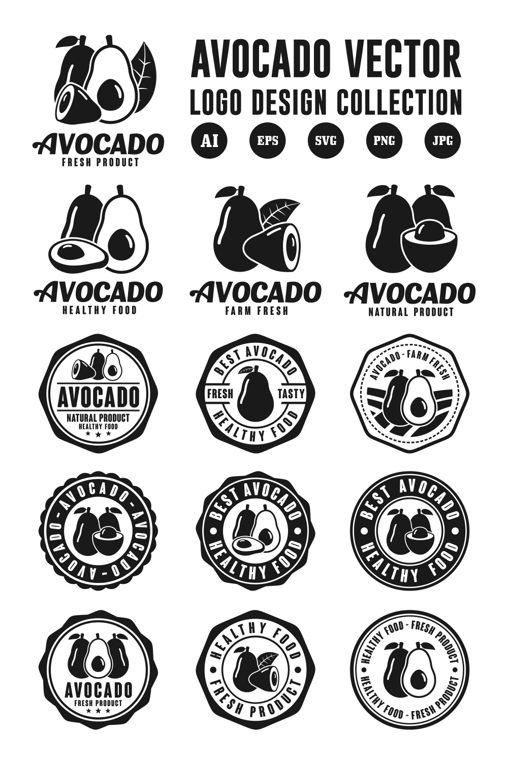Set Avocado vector logo design collection - $6 pinterest preview image.