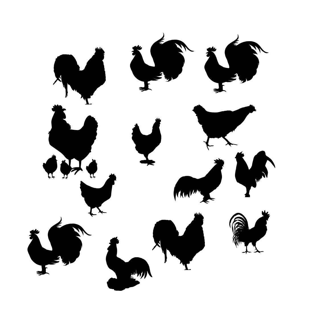 Chicken silhouette set preview image.