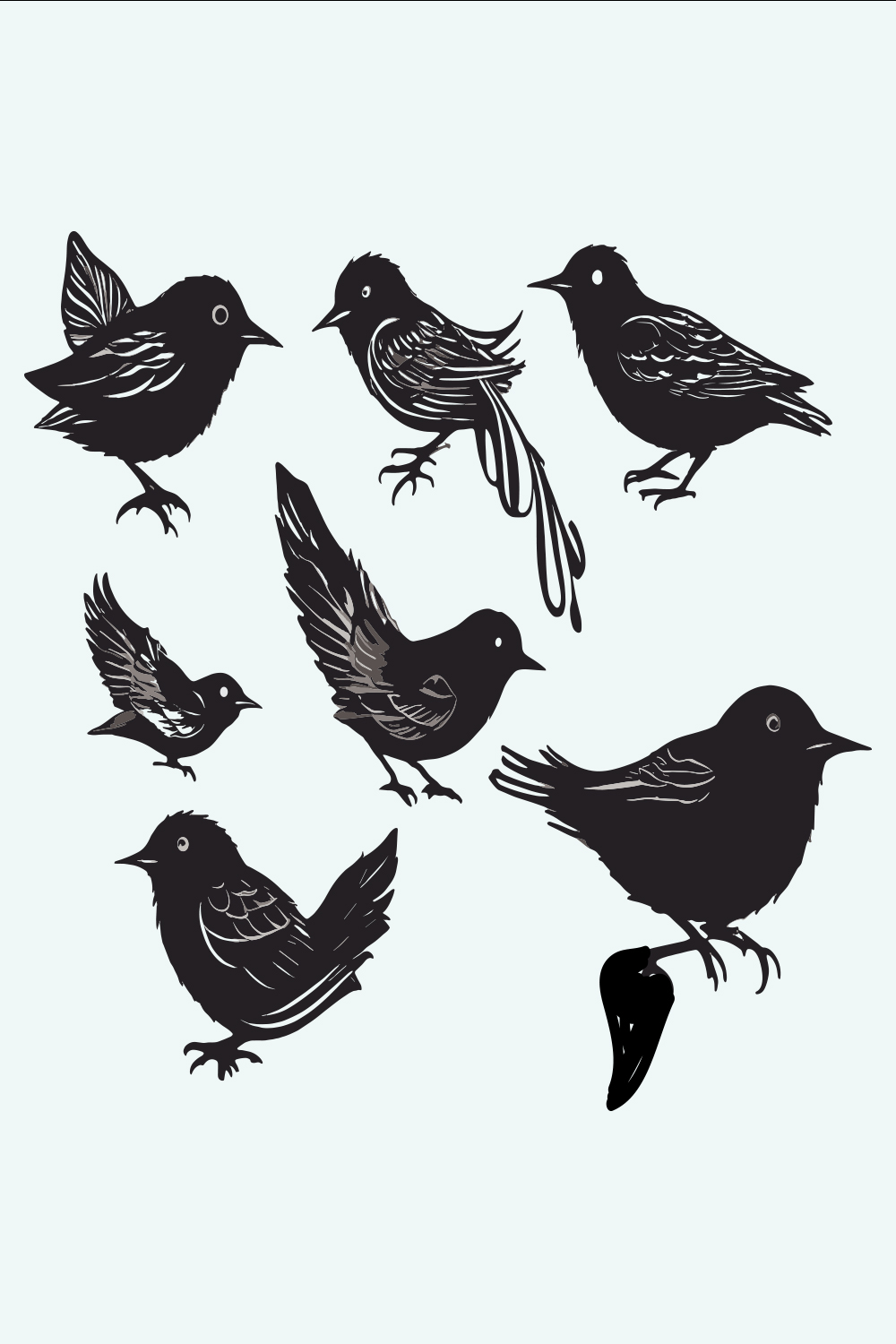 Hand drawn Birds silhouette set pinterest preview image.