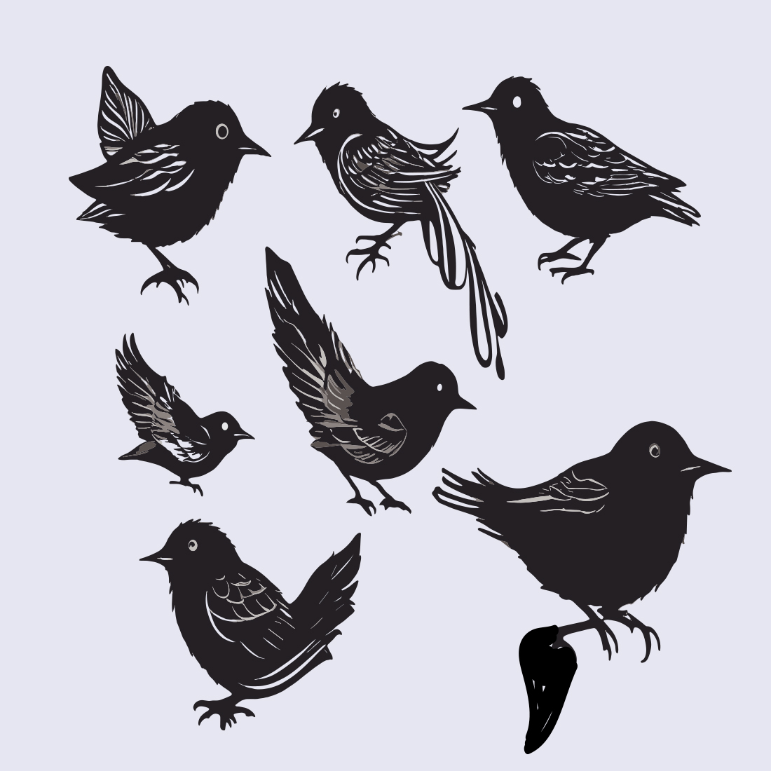 Hand drawn Birds silhouette set preview image.