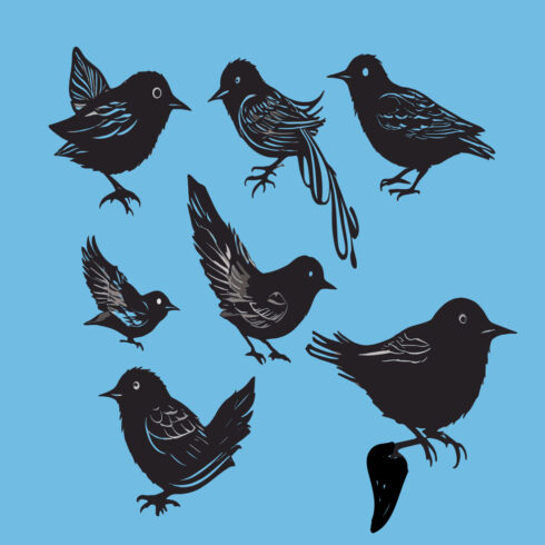 Hand drawn Birds silhouette set cover image.