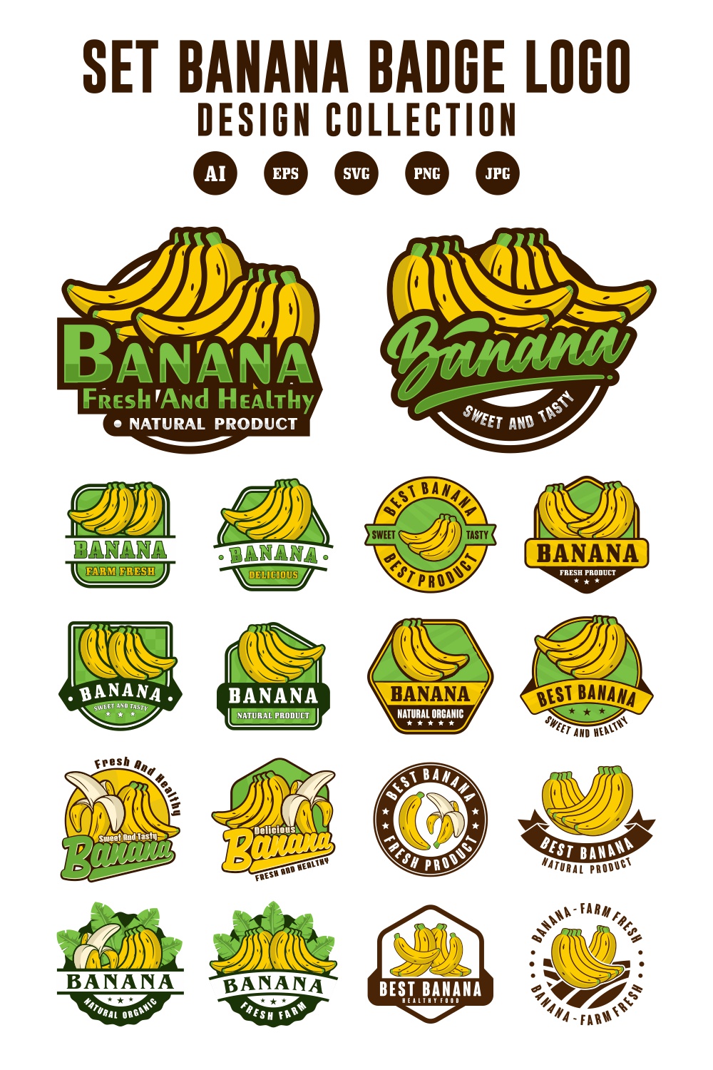 Set Banana vector badge logo design collection - $10 pinterest preview image.