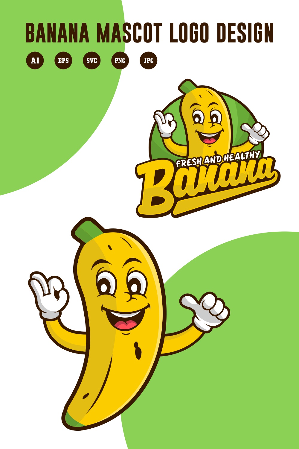 Set Banana mascot fresh and healthy Logo design - $6 pinterest preview image.