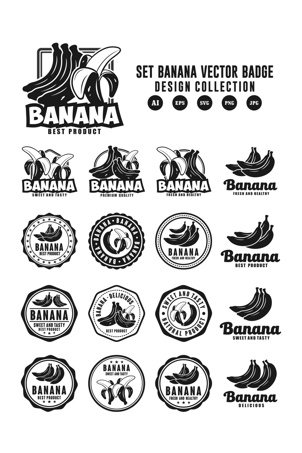 Set Banana vector design collection - $8 pinterest preview image.