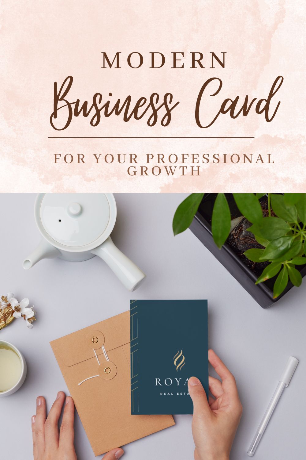 modern business card template pinterest preview image.