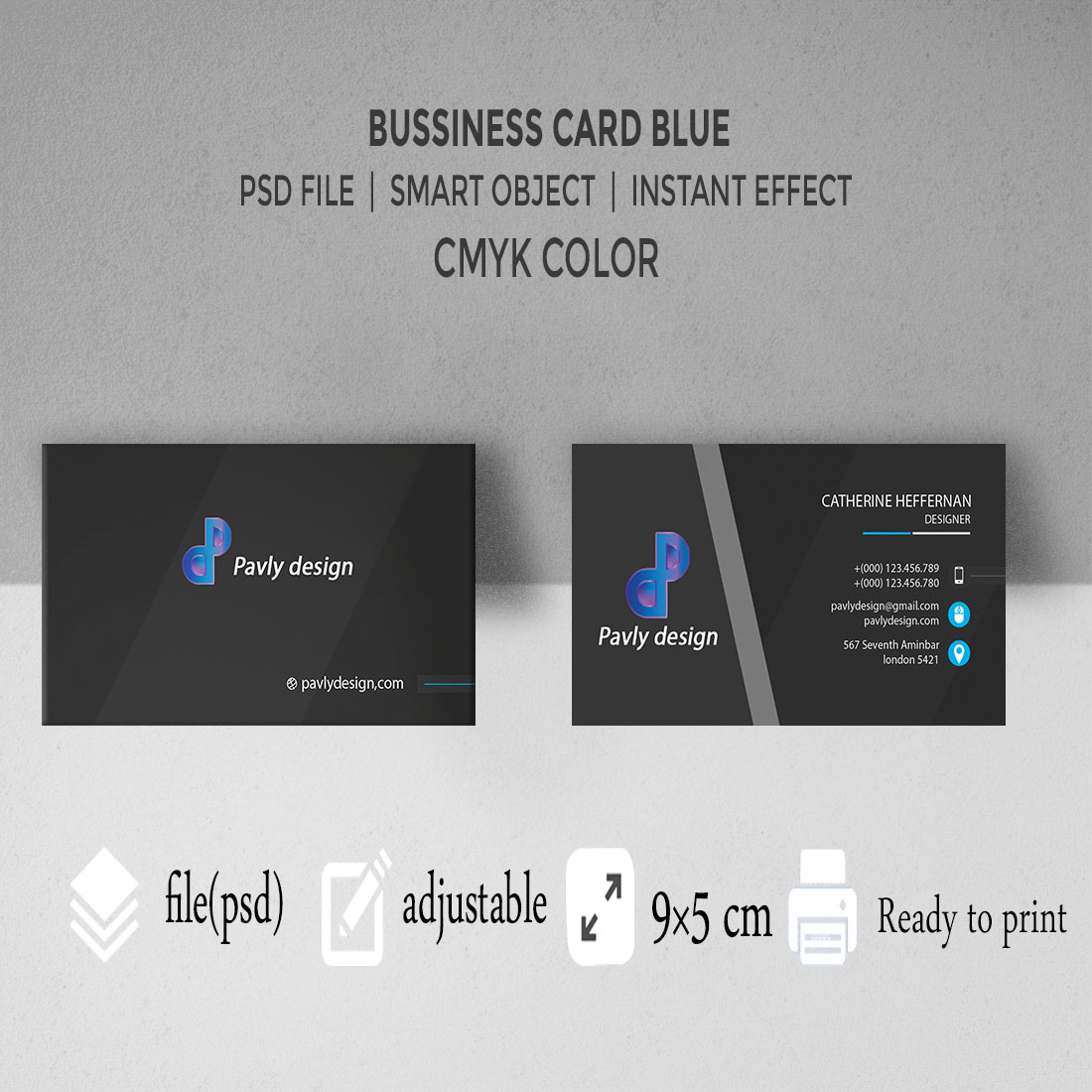 Blue business card cover image.
