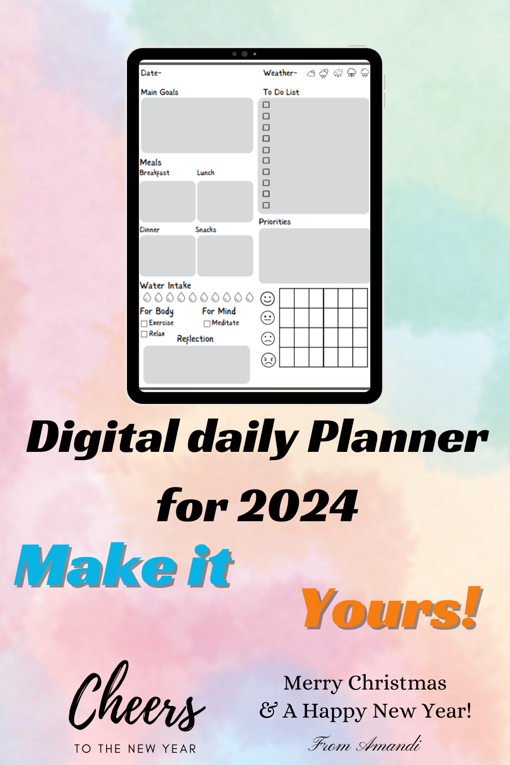 Digital Daily Planner 2024 pinterest preview image.