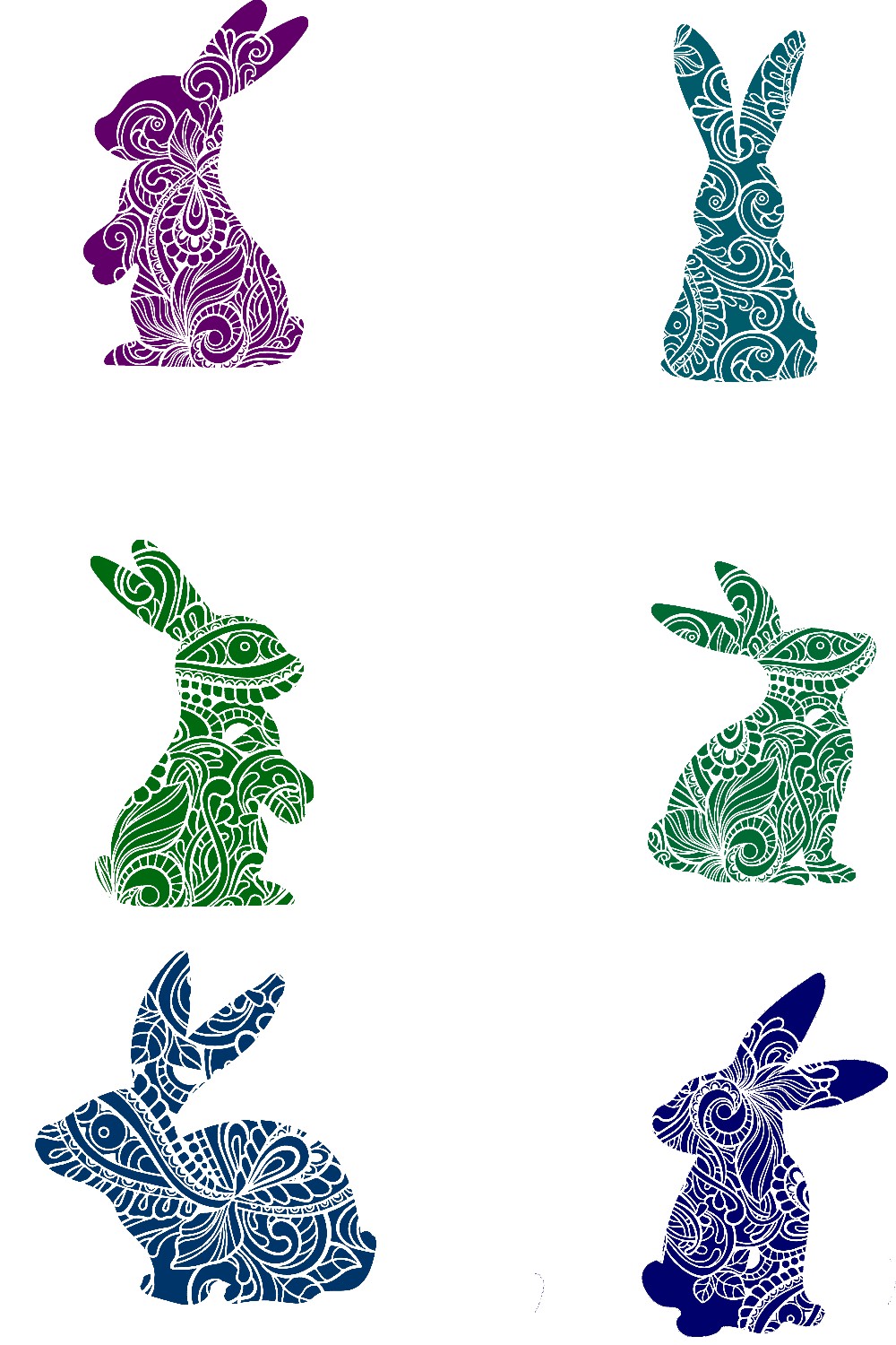 Decorative Bunny Set of 6 Stickers Muliti Colored DXF Files pinterest preview image.